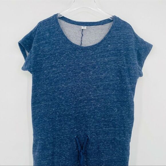 Old Navy Size Medium Navy Blue Space Dye Short Sleeve Drawstring Waist Dress - Picture 2 of 7